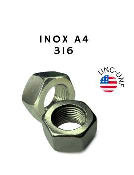 ECROU AMERICAIN INOX A4/316- COTES POUCES- ECROU UNC INOX A4 ET ECROU UNF INOX A4(HU)